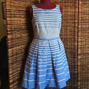 Taylor Dresses Blue and White Striped Midi Fit-and-Flare Dress